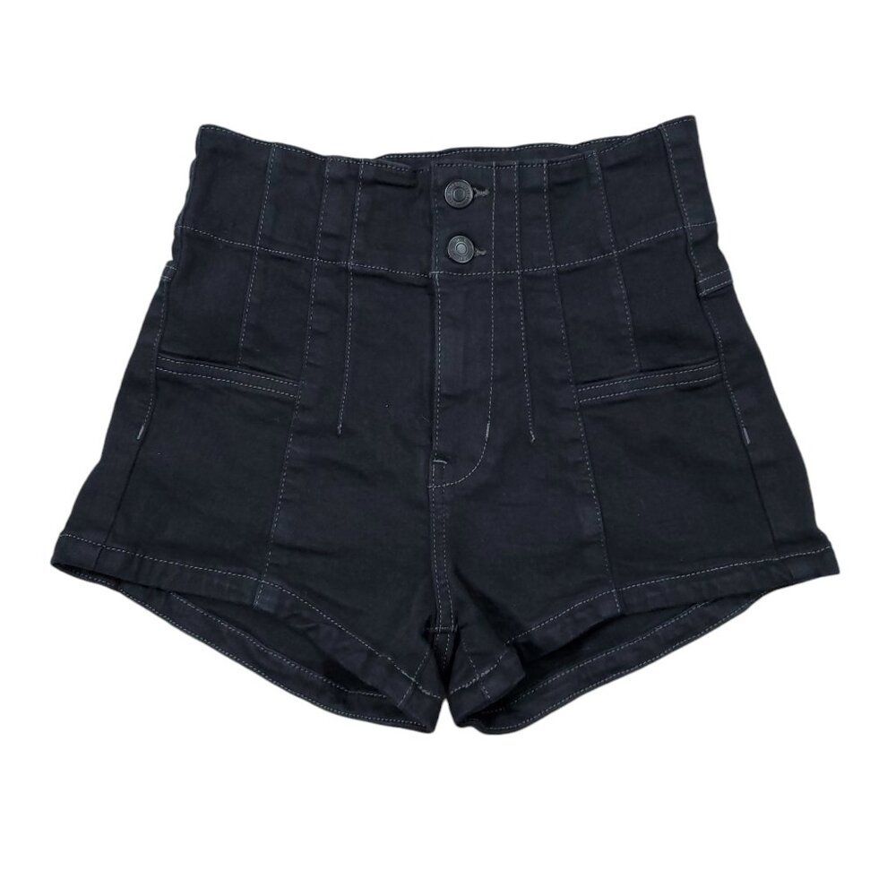 We The Free People Shorts High Rise Jayde Micro Jean Shorts Size 26 Black